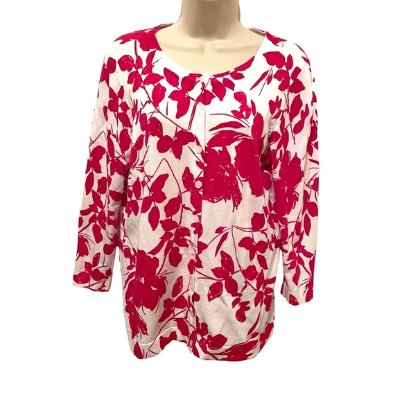 Roz & Ali Beautiful Pink and White Floral Button Down Cardigan Size Medium - Picture 1 of 6